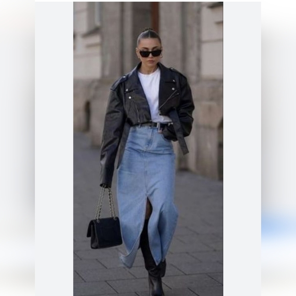 Zara Long Denim Slit Skirt size XS blue - Picture 5 of 15